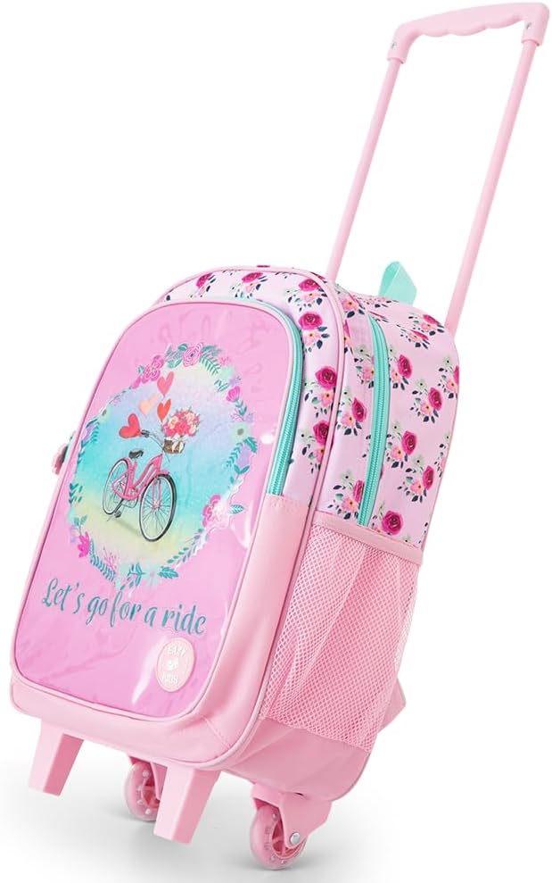 Eazy Kids 17” Trolley School Bag Value Pack 5-in-1 with Wheels – Backpack, Lunch Bag, Water Bottle, Lunch Box & Pencil Case, Pink