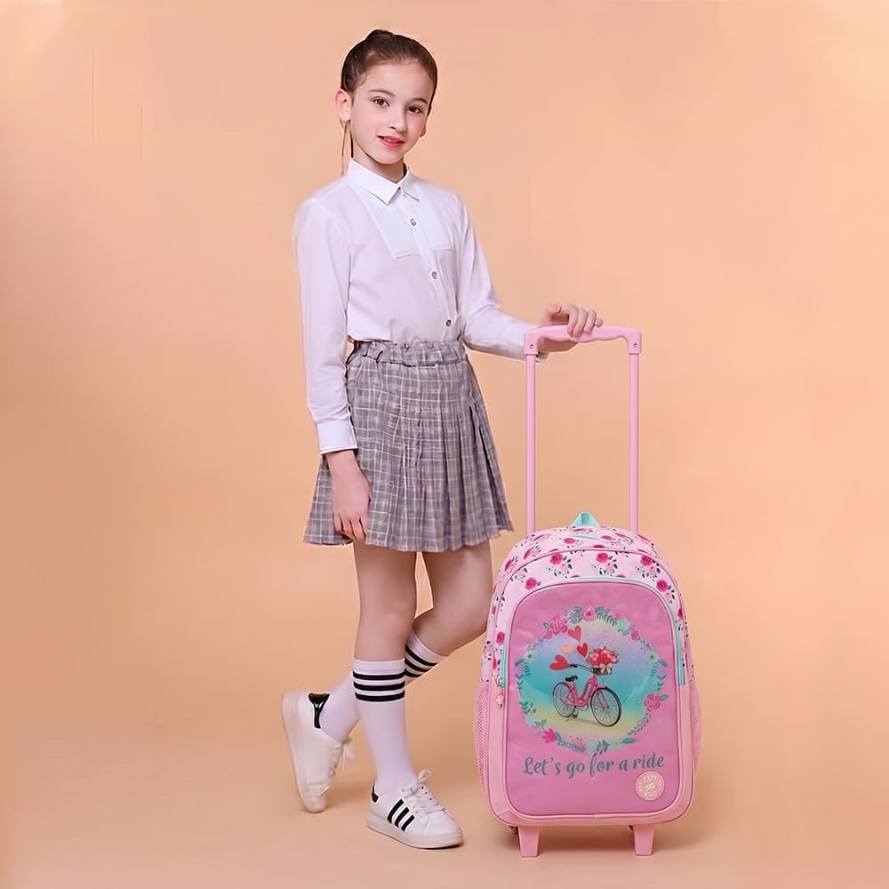 Eazy Kids 17” Trolley School Bag Value Pack 5-in-1 with Wheels – Backpack, Lunch Bag, Water Bottle, Lunch Box & Pencil Case, Pink