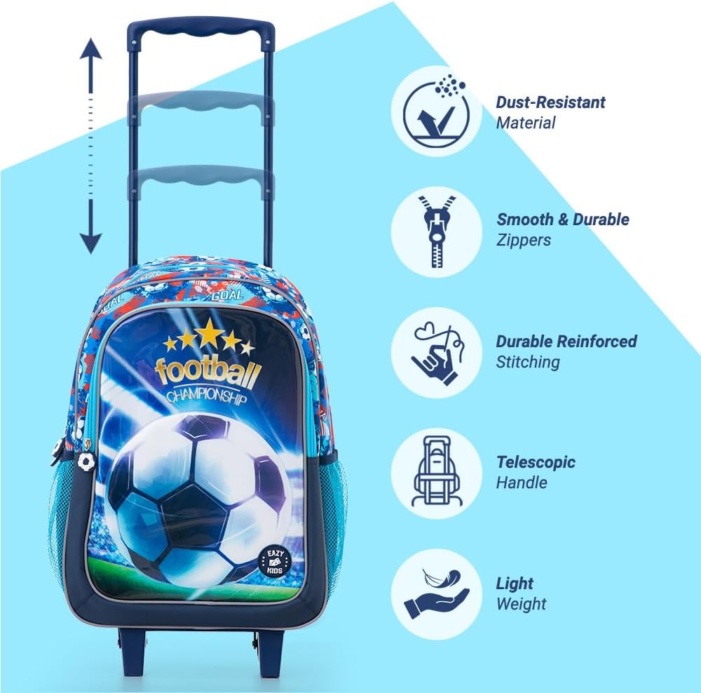 Eazy Kids Set of 5 Trolley 17" School Bag Combo - Soccer Blue