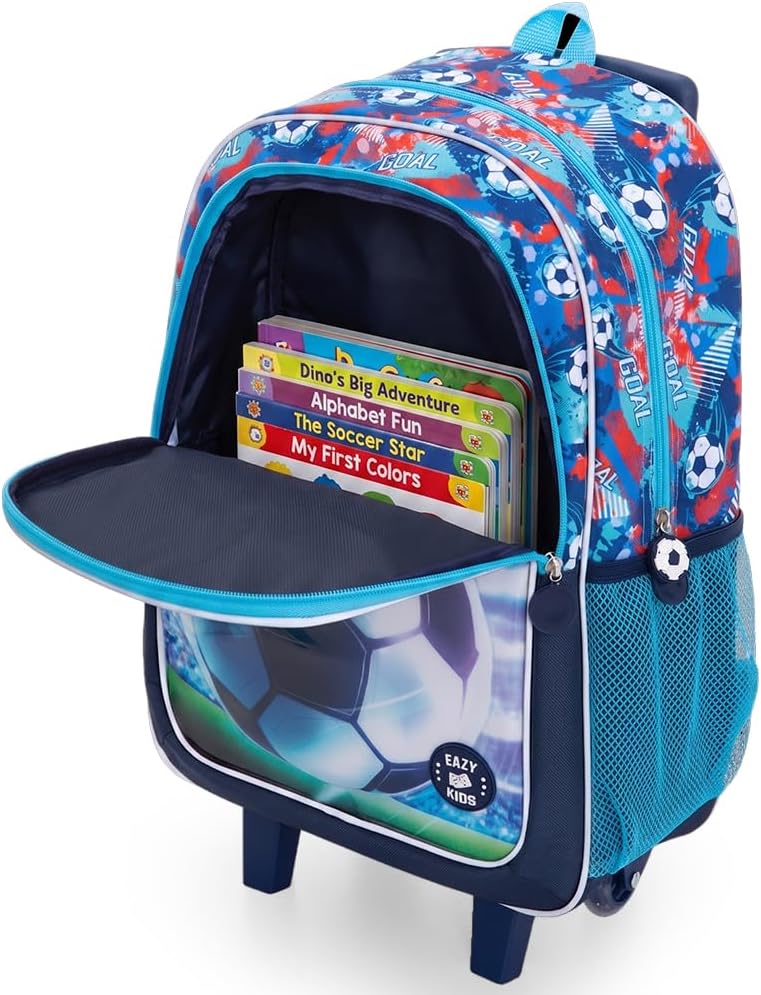 Eazy Kids Set of 5 Trolley 17" School Bag Combo - Soccer Blue