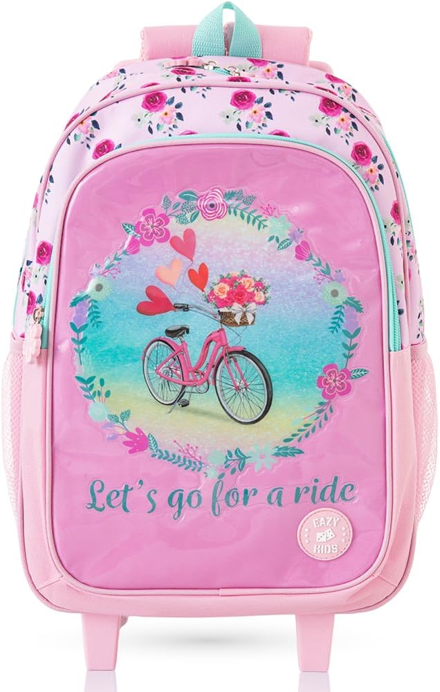 Eazy Kids 17” Trolley School Bag Value Pack 5-in-1 with Wheels – Backpack, Lunch Bag, Water Bottle, Lunch Box & Pencil Case, Pink