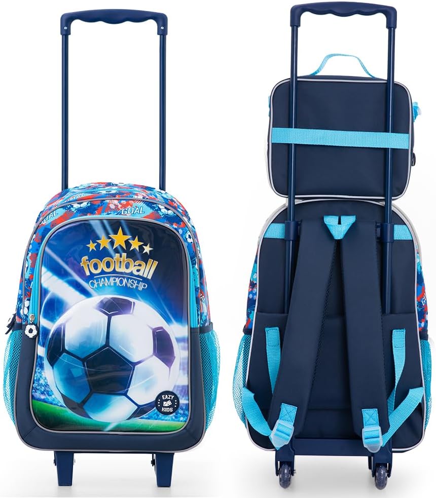 Eazy Kids Set of 5 Trolley 17" School Bag Combo - Soccer Blue