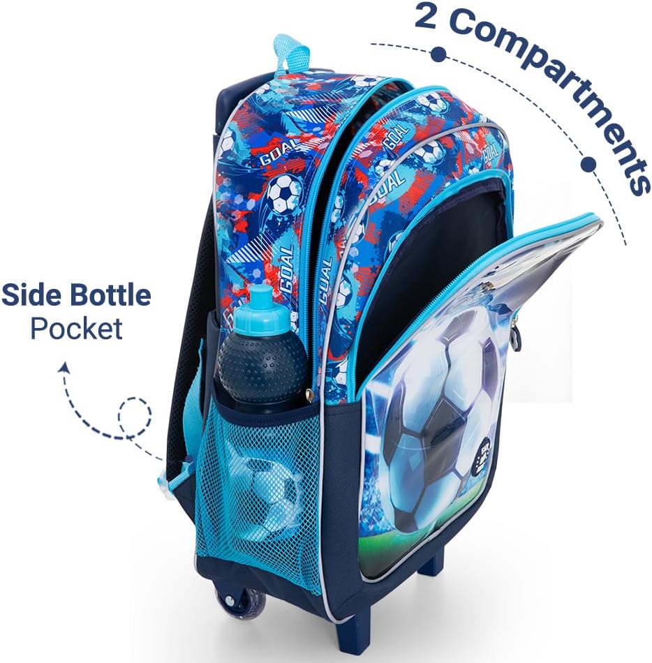 Eazy Kids Set of 5 Trolley 17" School Bag Combo - Soccer Blue
