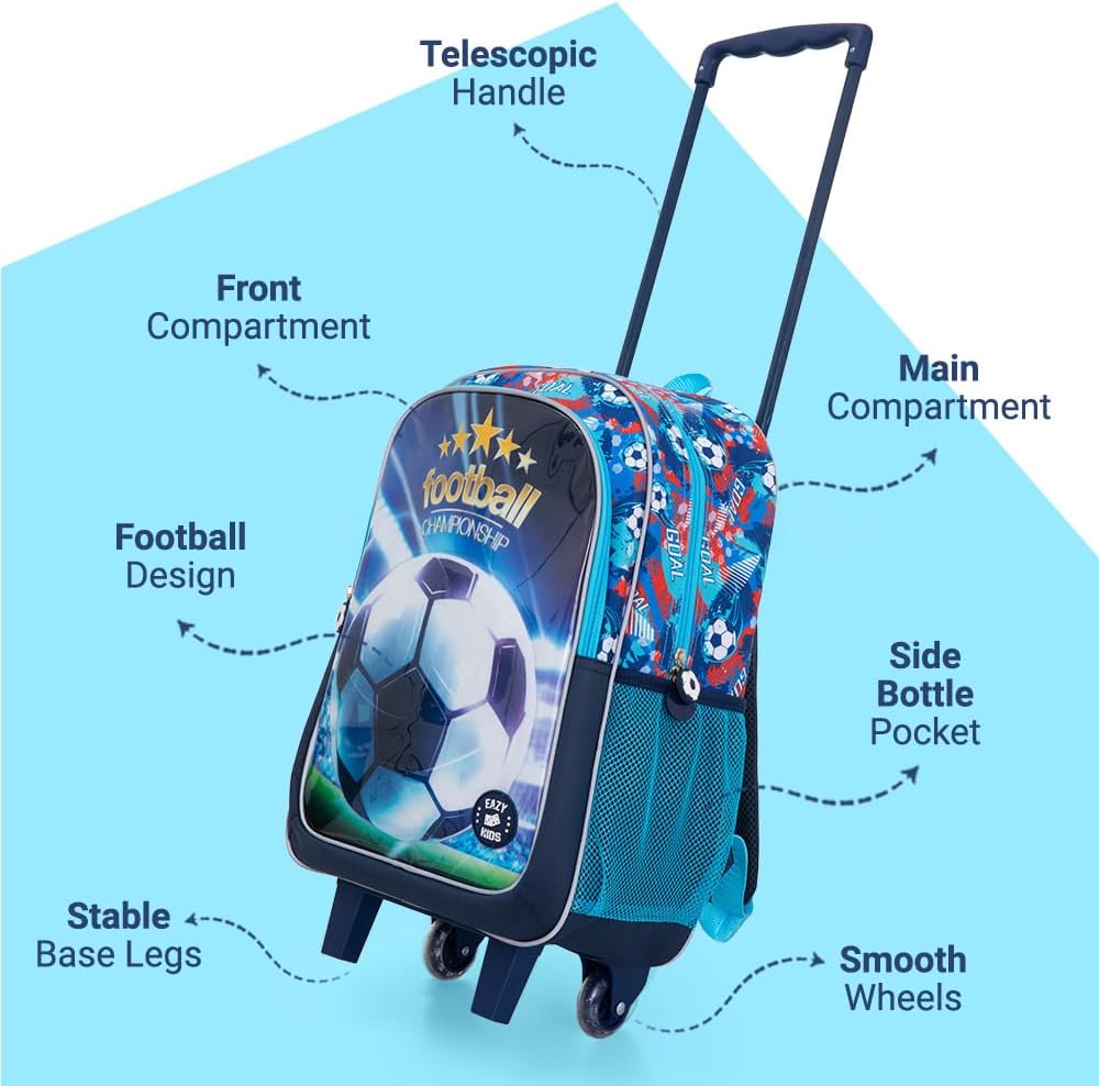 Eazy Kids Set of 5 Trolley 17" School Bag Combo - Soccer Blue