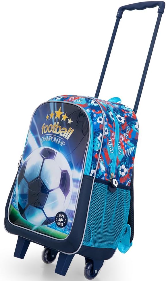 Eazy Kids Set of 5 Trolley 17" School Bag Combo - Soccer Blue