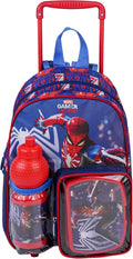 Marvel Spider-Man Toddler 3-in-1 Trolley Set 13" – Official Spider-Man Rolling Backpack with Water Bottle & Lunch Box, Wheeled Preschool School Bag Set for Kids | Boys School Bag
