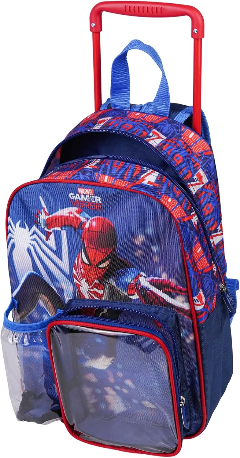 Marvel Spider-Man Toddler 3-in-1 Trolley Set 13" – Official Spider-Man Rolling Backpack with Water Bottle & Lunch Box, Wheeled Preschool School Bag Set for Kids | Boys School Bag