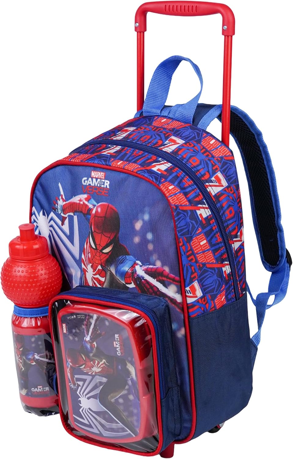 Marvel Spider-Man Toddler 3-in-1 Trolley Set 13" – Official Spider-Man Rolling Backpack with Water Bottle & Lunch Box, Wheeled Preschool School Bag Set for Kids | Boys School Bag