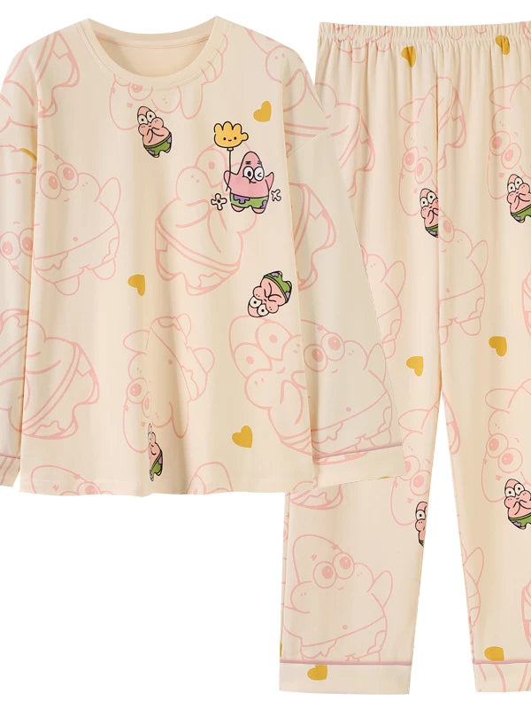 Women's pajama set featuring a charming spring-autumn design with long sleeves and full-length pants.