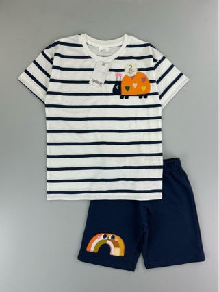 Trendy Euro-American style striped T-shirt and shorts set for boys—stylish, casual, and perfect for summer