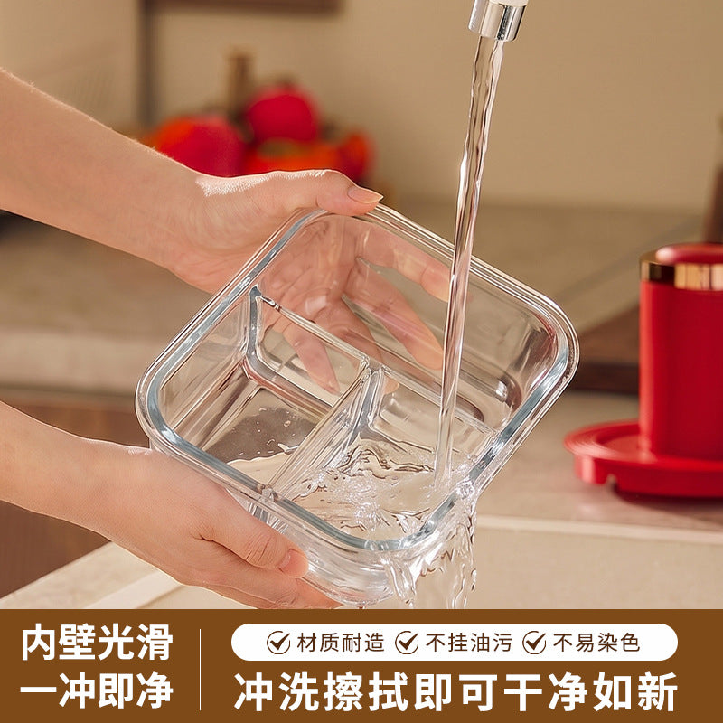 保鲜盒高硼硅微波炉加热玻璃饭盒冰箱收纳保鲜碗带盖长方形便当盒