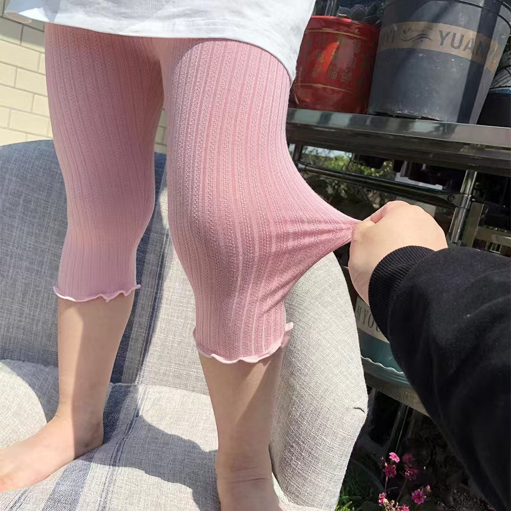 夏季女宝宝七分裤外穿透气百搭舒适裤子中小童大弹力百搭薄款裤子