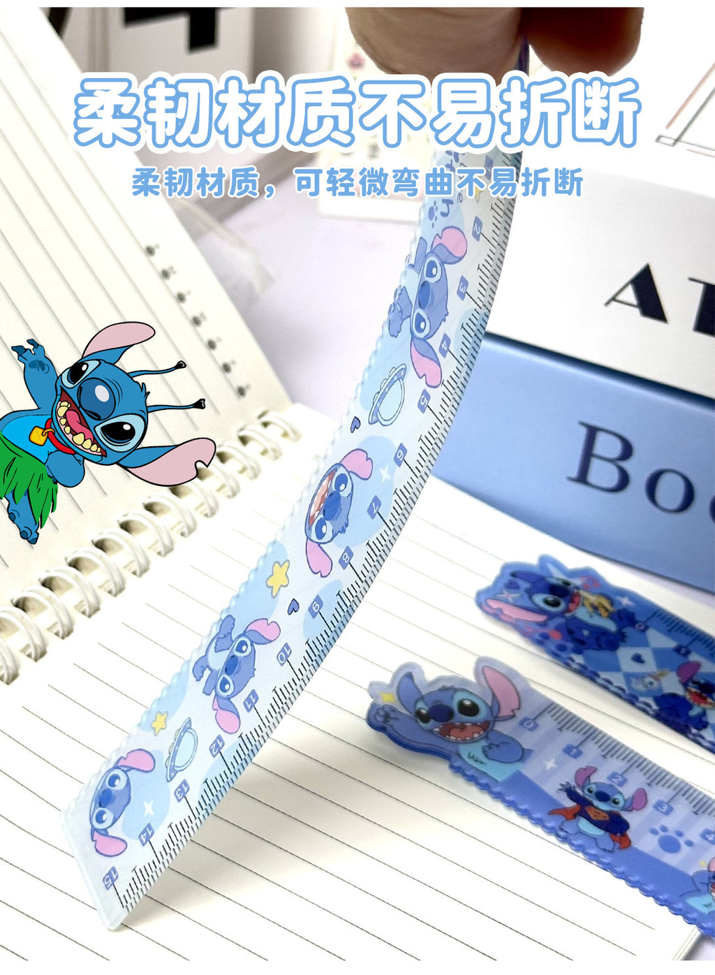 跨境爆款史迪仔亚克力15cm直尺高颜值可爱卡通学生测量塑料尺文具