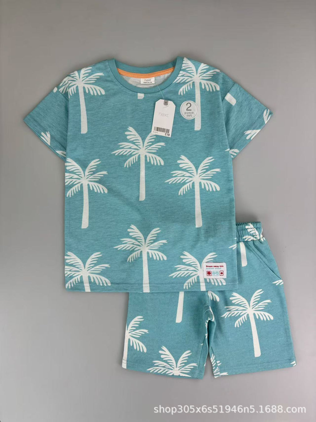 Trendy Euro-American style striped T-shirt and shorts set for boys—stylish, casual, and perfect for summer