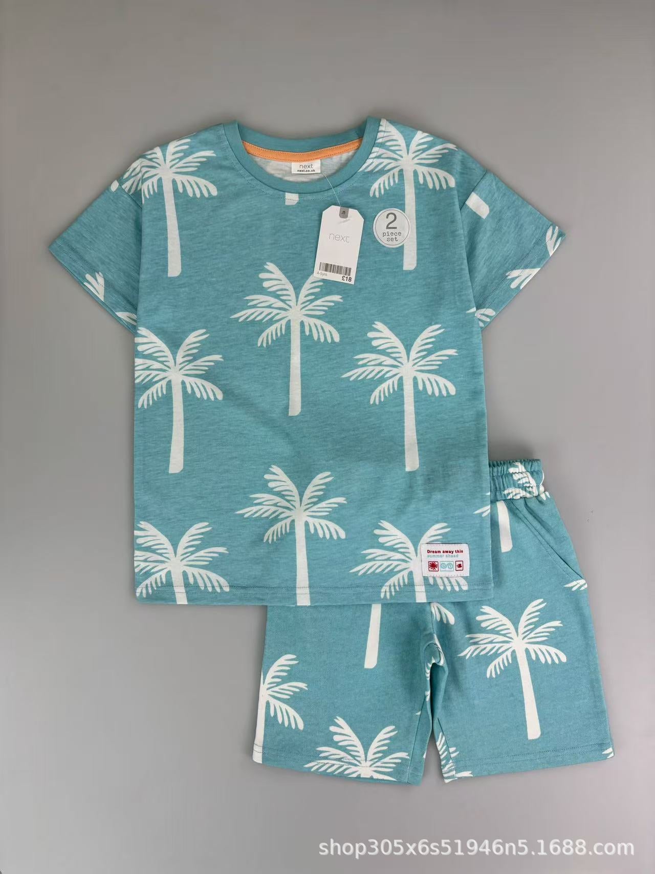 Trendy Euro-American style striped T-shirt and shorts set for boys—stylish, casual, and perfect for summer