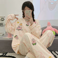Women's pajama set featuring a charming spring-autumn design with long sleeves and full-length pants.