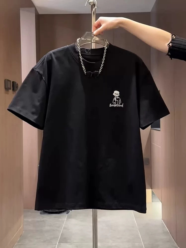 Cute Cartoon Print Casual Cotton T-Shirt for men's