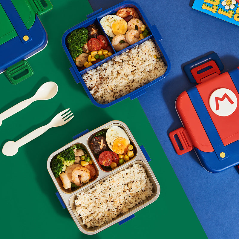 马里奥便当盒儿童不锈钢饭盒上班族bento box手提分格便携午餐盒