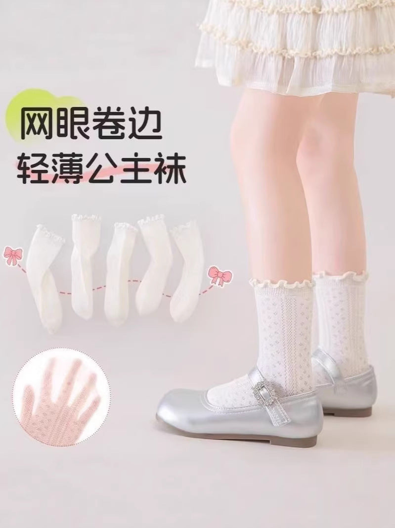 【轻薄不勒】女童白色袜子夏季薄款白袜小女孩公主透气网眼花边袜