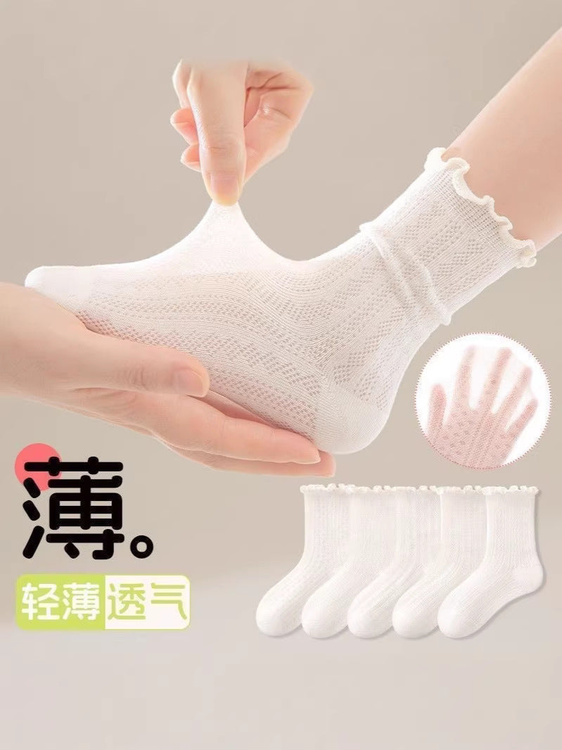 【轻薄不勒】女童白色袜子夏季薄款白袜小女孩公主透气网眼花边袜
