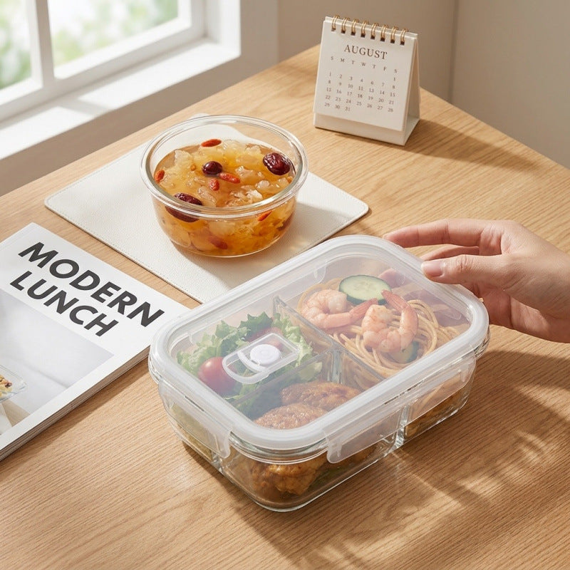 饭盒上班族可微波炉加热专用耐热玻璃学生餐盒保鲜水果分隔便当碗