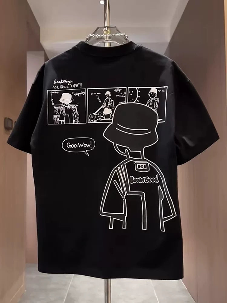 Cute Cartoon Print Casual Cotton T-Shirt for men's