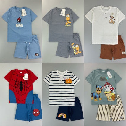 Trendy Euro-American style striped T-shirt and shorts set for boys—stylish, casual, and perfect for summer