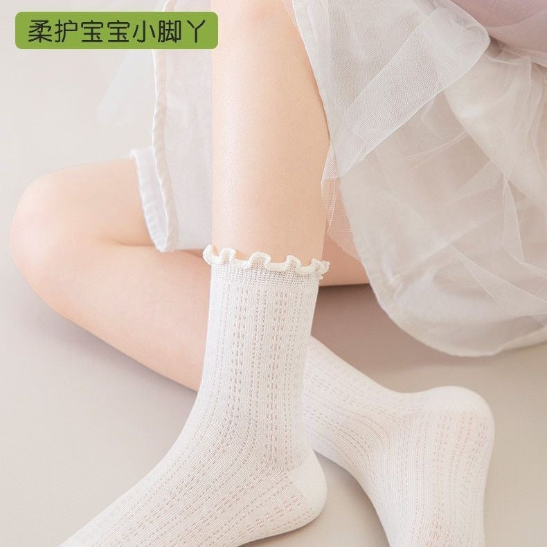 【轻薄不勒】女童白色袜子夏季薄款白袜小女孩公主透气网眼花边袜