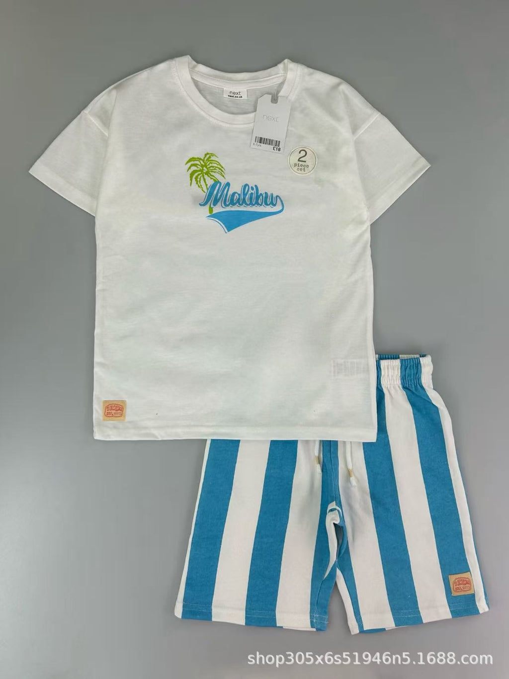 Trendy Euro-American style striped T-shirt and shorts set for boys—stylish, casual, and perfect for summer