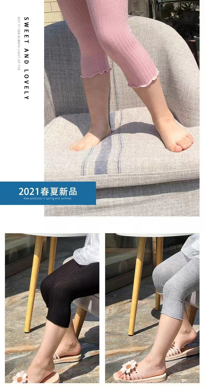 夏季女宝宝七分裤外穿透气百搭舒适裤子中小童大弹力百搭薄款裤子