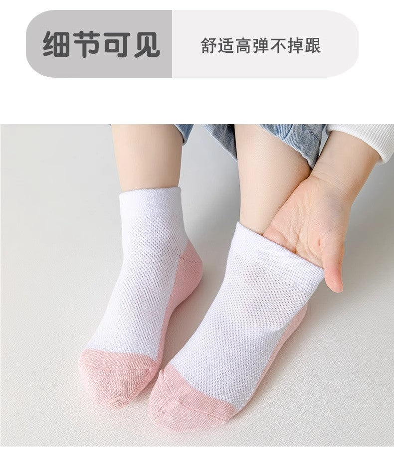 跨境儿童袜子夏季薄款中筒袜男童女童网眼透气中小学生纯白色袜子