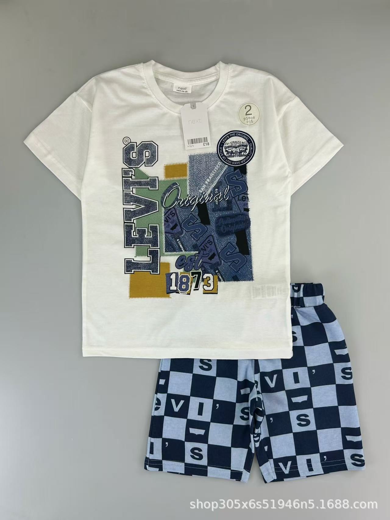 Trendy Euro-American style striped T-shirt and shorts set for boys—stylish, casual, and perfect for summer