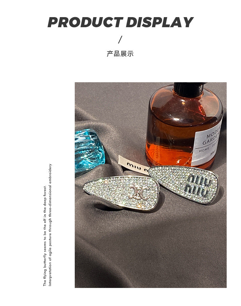 新款闪亮满钻边夹图案字母时髦个性椭圆小巧刘海夹侧边夹发卡头饰