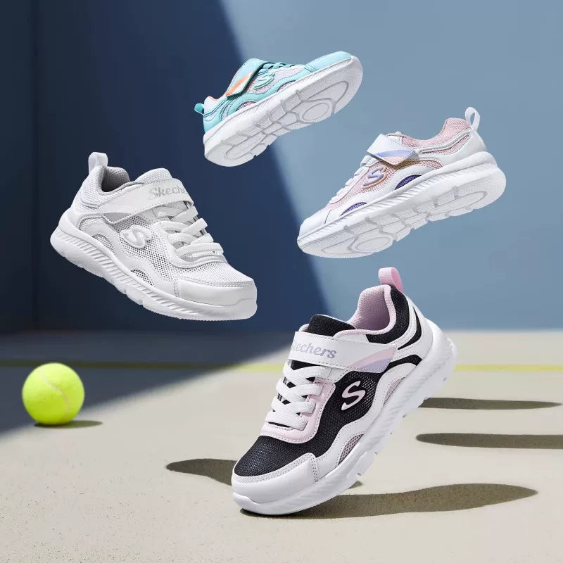 Skechers斯凯奇女童鞋夏季新款单网撞色休闲魔术贴小白鞋319047L