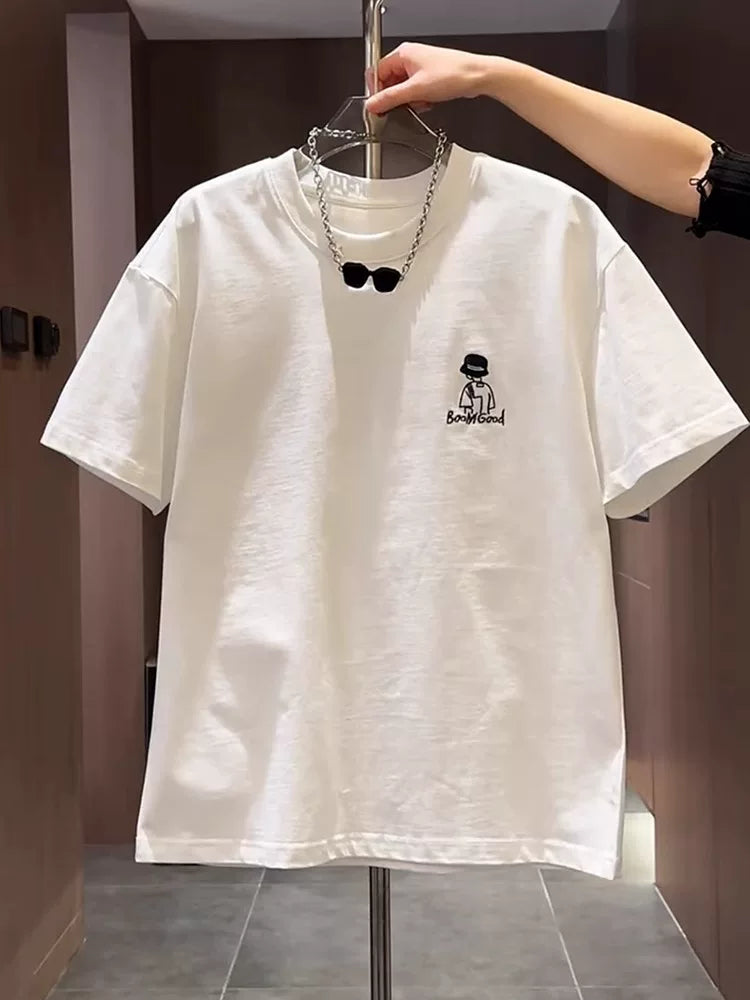 Cute Cartoon Print Casual Cotton T-Shirt for men's