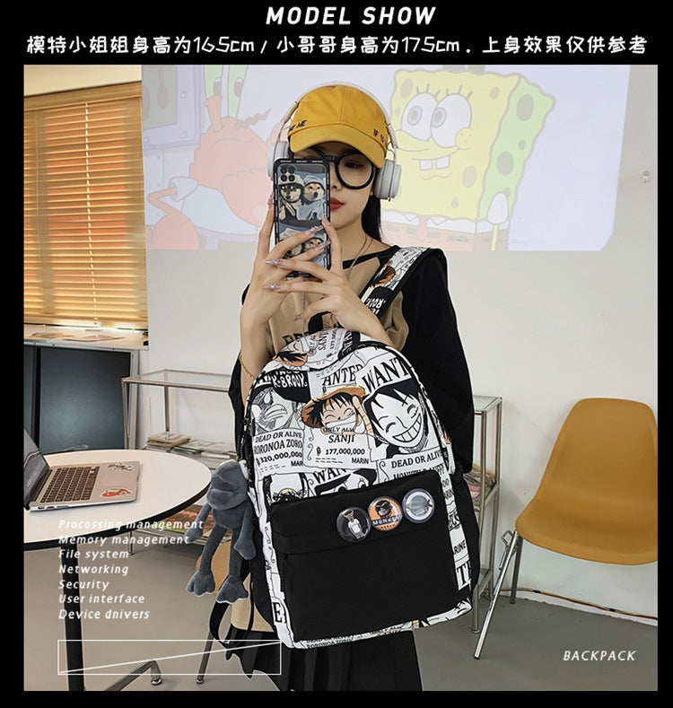 街头潮流印花学生书包休闲初高中潮酷男生动漫背包大容量双肩包