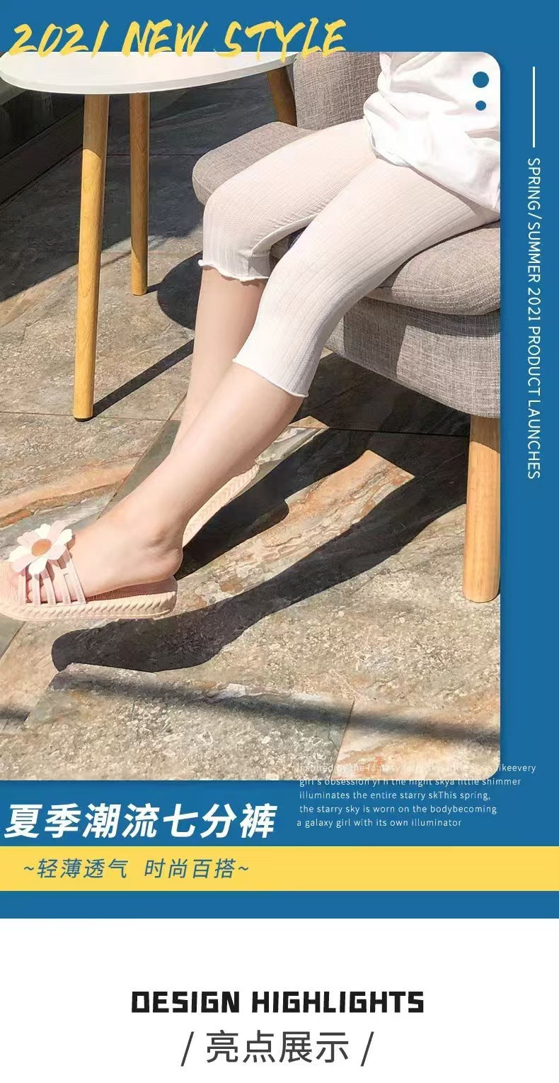 夏季女宝宝七分裤外穿透气百搭舒适裤子中小童大弹力百搭薄款裤子