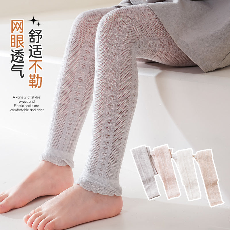 儿童打底裤夏季薄款麻花婴儿宝宝九分裤袜夏款女童网眼透气打底袜