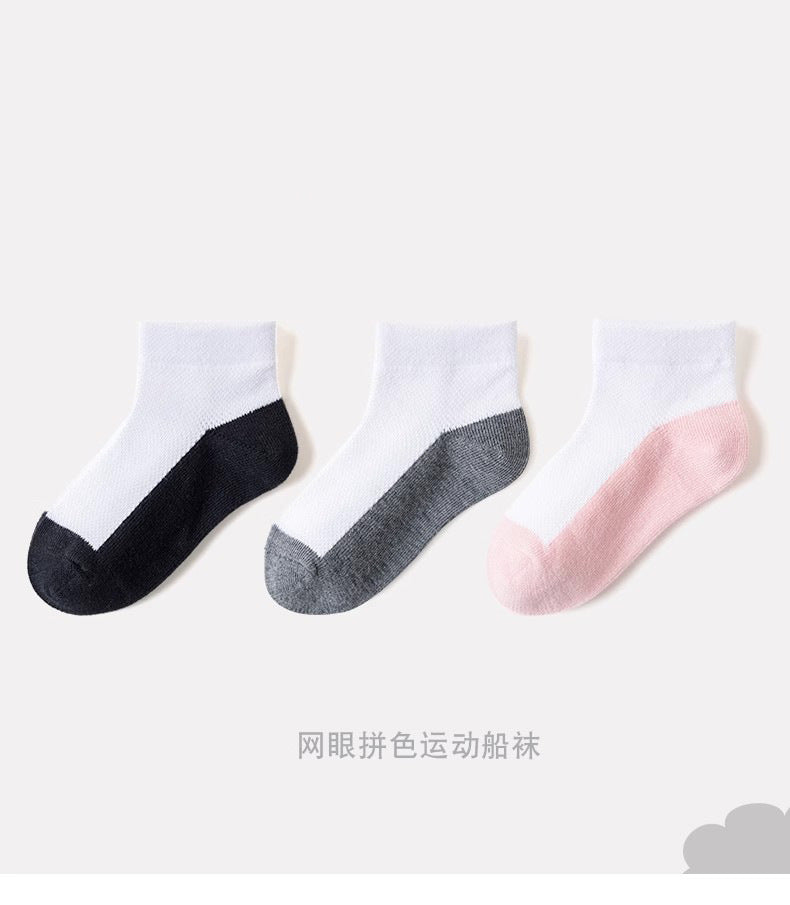 跨境儿童袜子夏季薄款中筒袜男童女童网眼透气中小学生纯白色袜子
