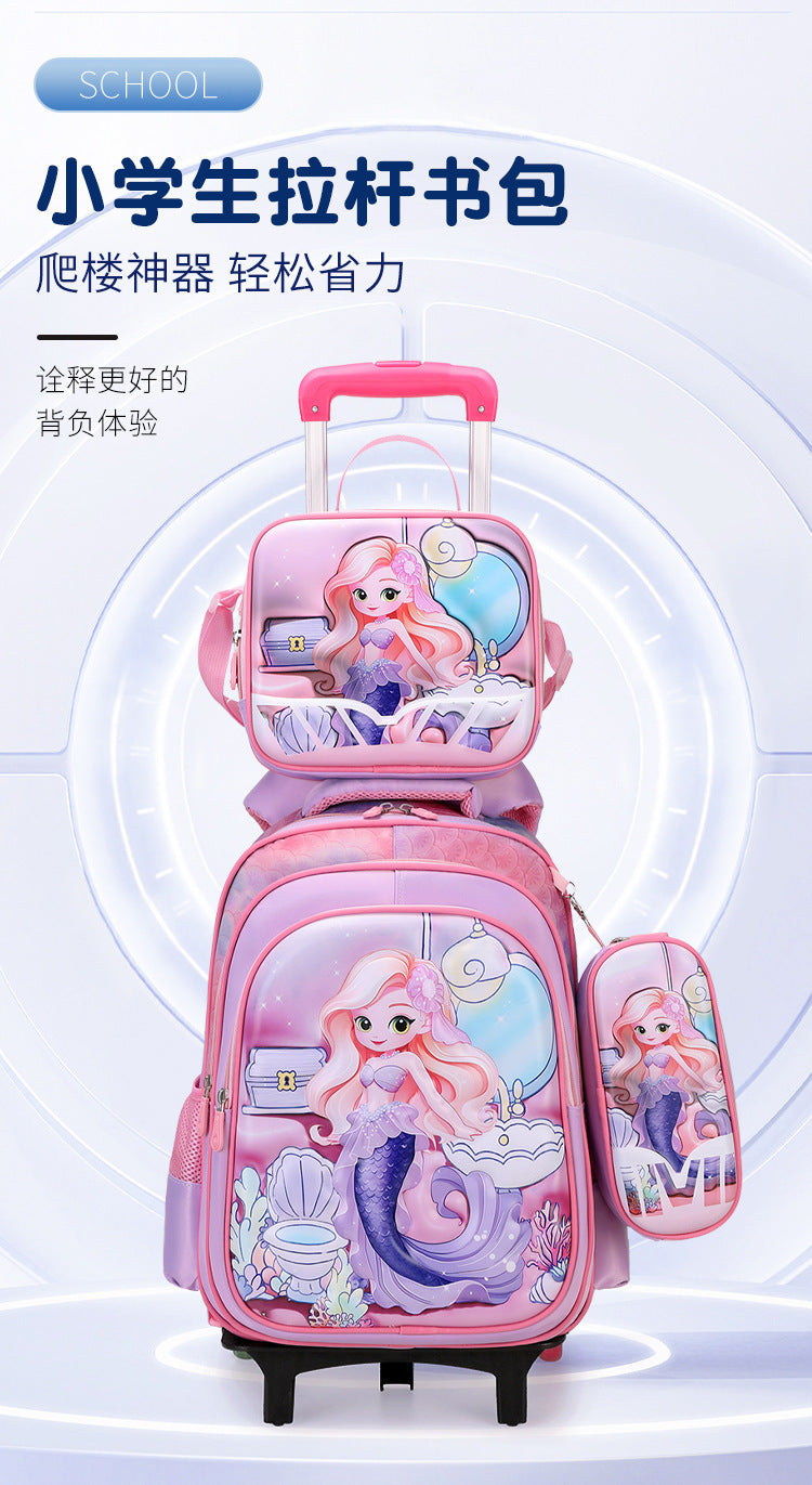 卡通16Inch三件套拉杆书包3D硬壳PU皮儿童小学生动漫双肩包带轮子