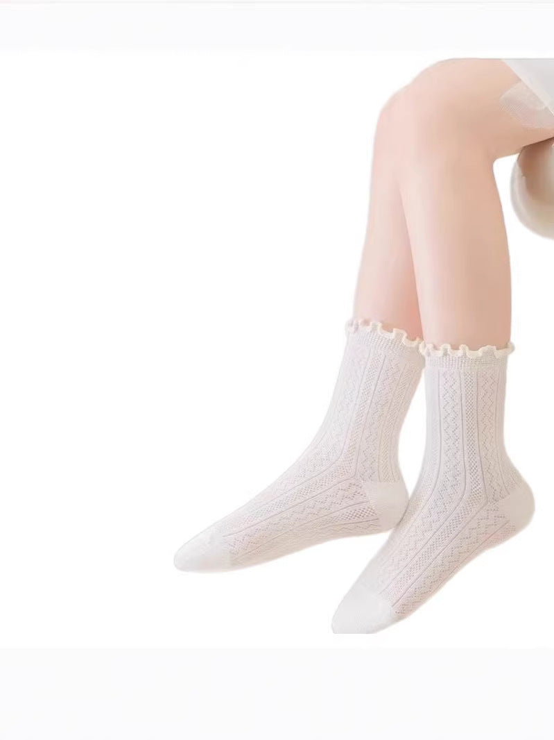 【轻薄不勒】女童白色袜子夏季薄款白袜小女孩公主透气网眼花边袜