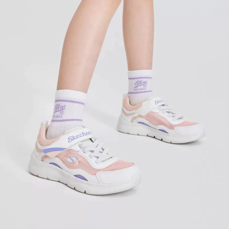 Skechers斯凯奇女童鞋夏季新款单网撞色休闲魔术贴小白鞋319047L