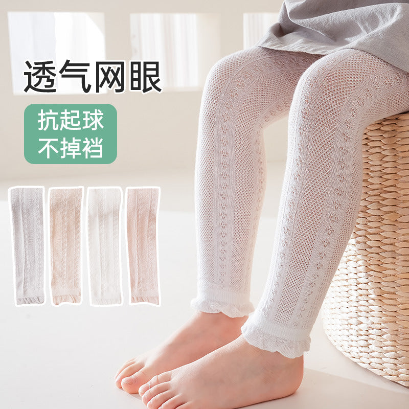 儿童打底裤夏季薄款麻花婴儿宝宝九分裤袜夏款女童网眼透气打底袜