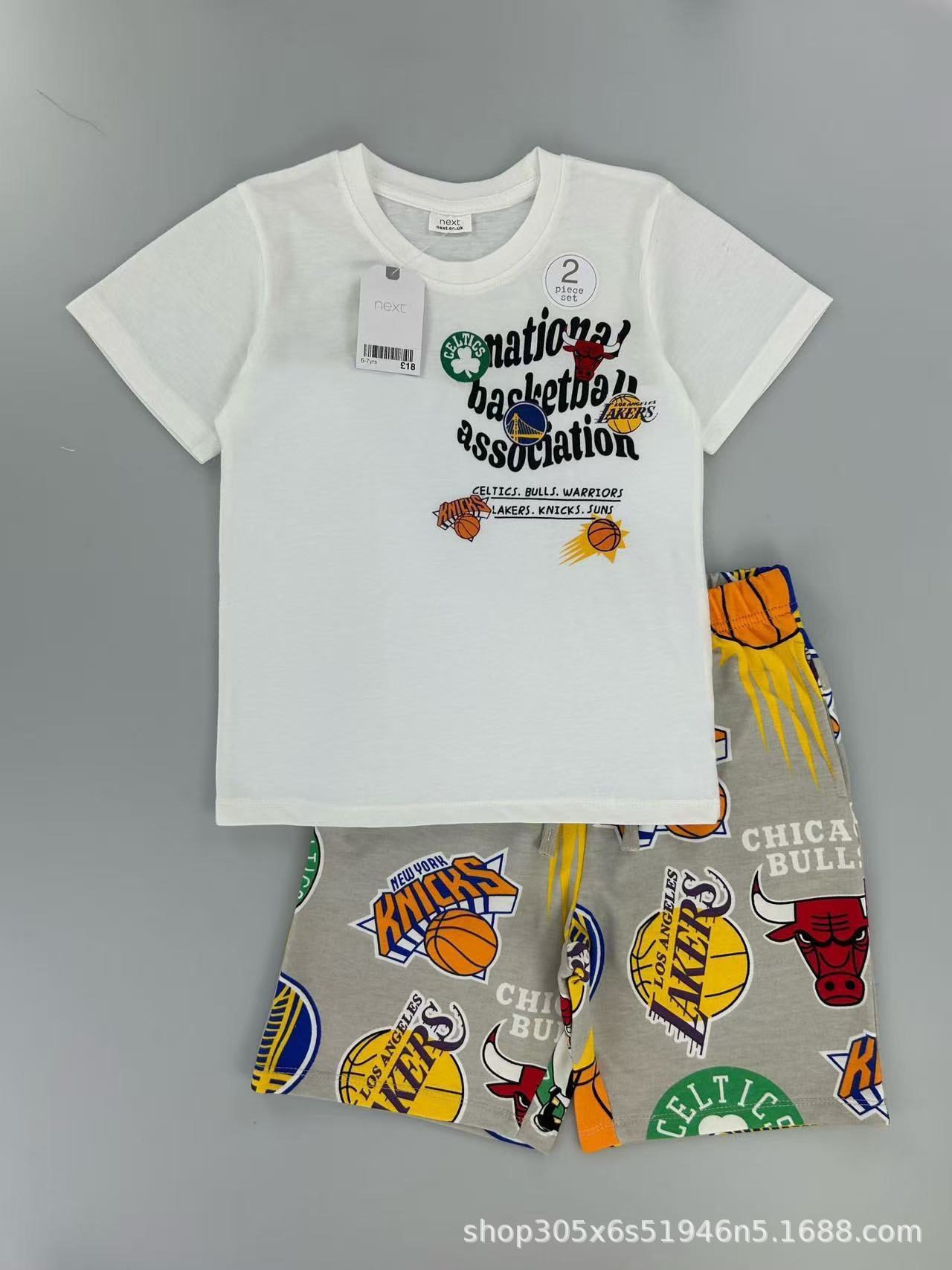 Trendy Euro-American style striped T-shirt and shorts set for boys—stylish, casual, and perfect for summer