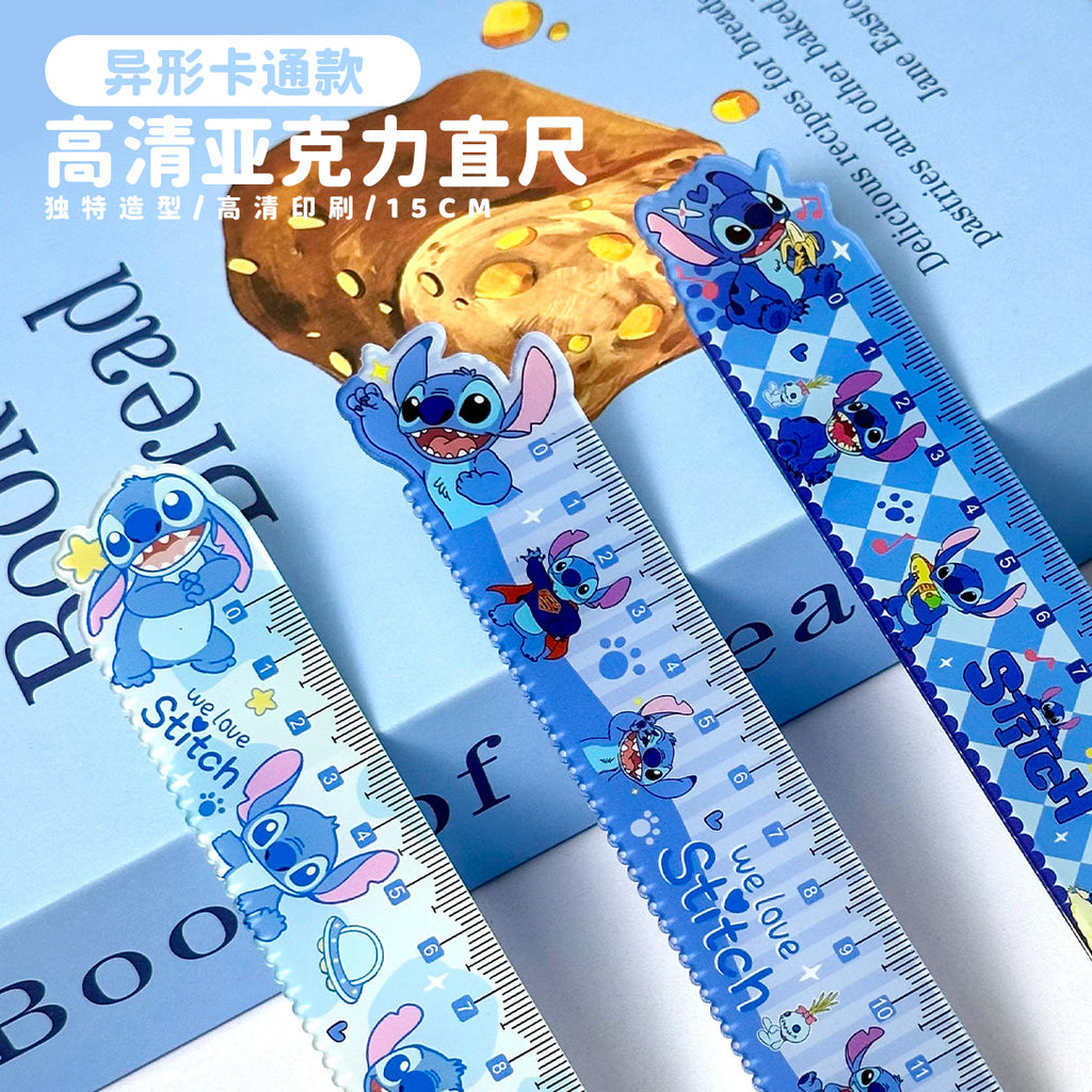 跨境爆款史迪仔亚克力15cm直尺高颜值可爱卡通学生测量塑料尺文具