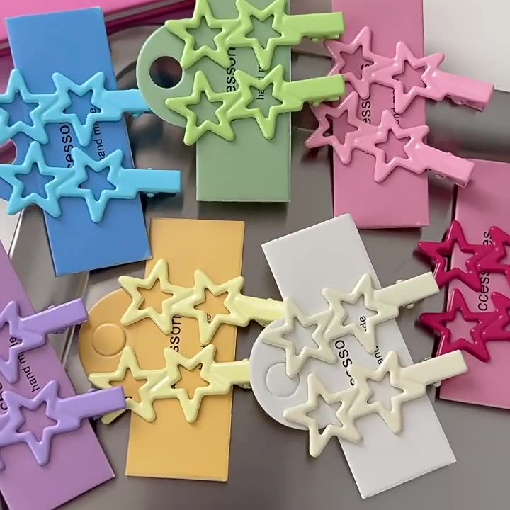 Candy color hair clips, alloy star hair clips