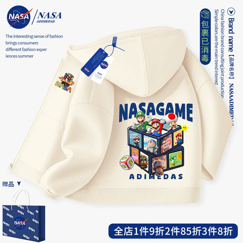 NASA童装男童外套春秋款2026新款儿童秋季开衫上衣连帽男大童薄款