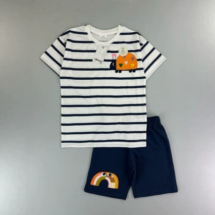 Trendy Euro-American style striped T-shirt and shorts set for boys—stylish, casual, and perfect for summer