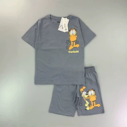 Trendy Euro-American style striped T-shirt and shorts set for boys—stylish, casual, and perfect for summer