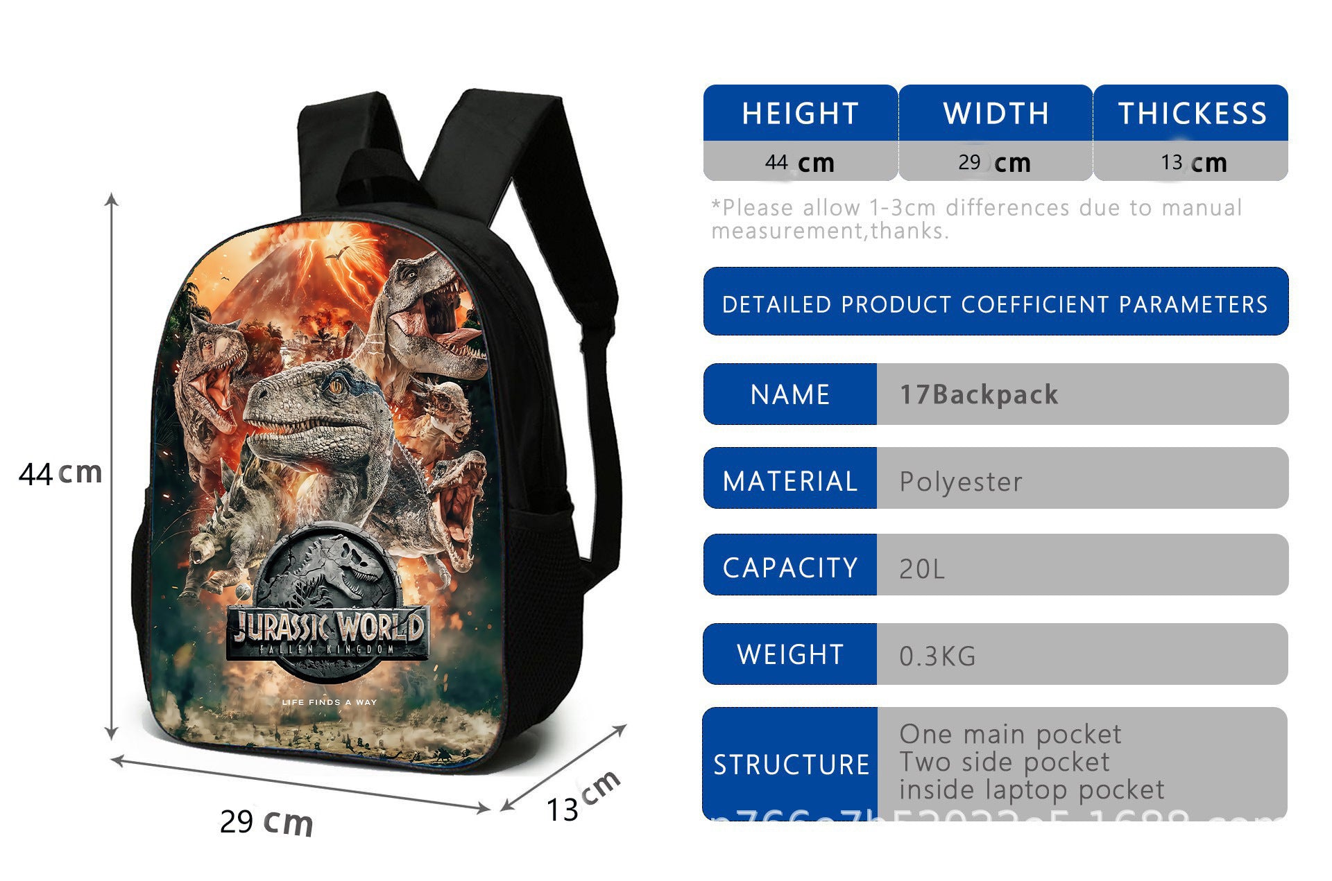 Cross-border Jurassic Bag for Middle School Students Large Capacity